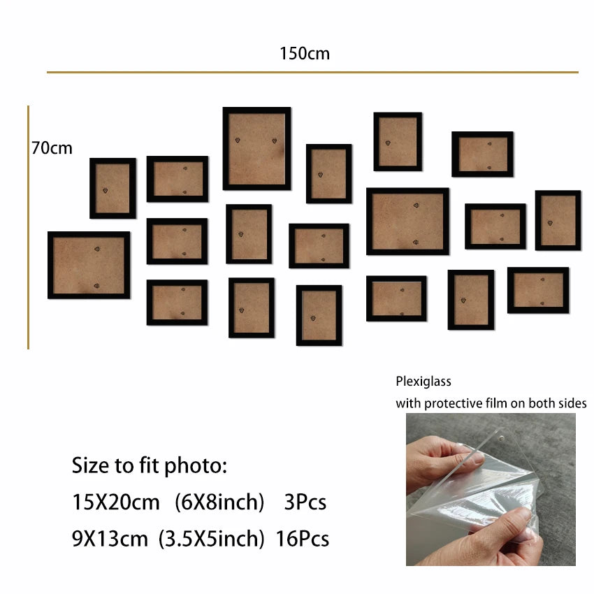 cadres photo bois modernes blancs noirs verre transparent clips inclusion minimaliste mur