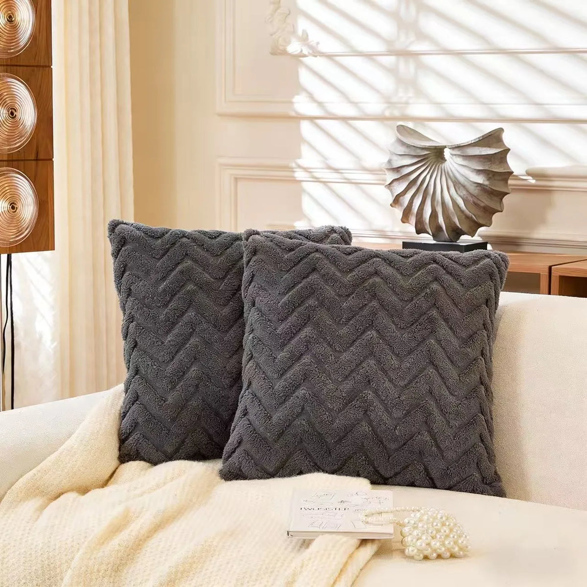 housses coussin polyester motif zigzag moderne rose beige gris jaune maison
