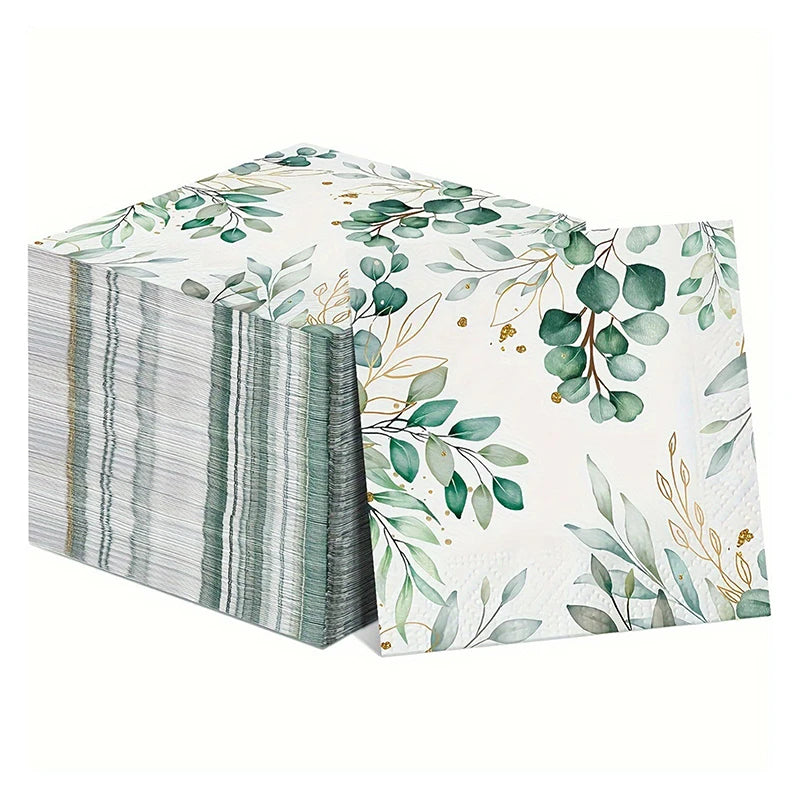 serviettes jetables papier motif feuilles vertes blanc moderne paquet 33cm 33cm mariage cuisine doré
