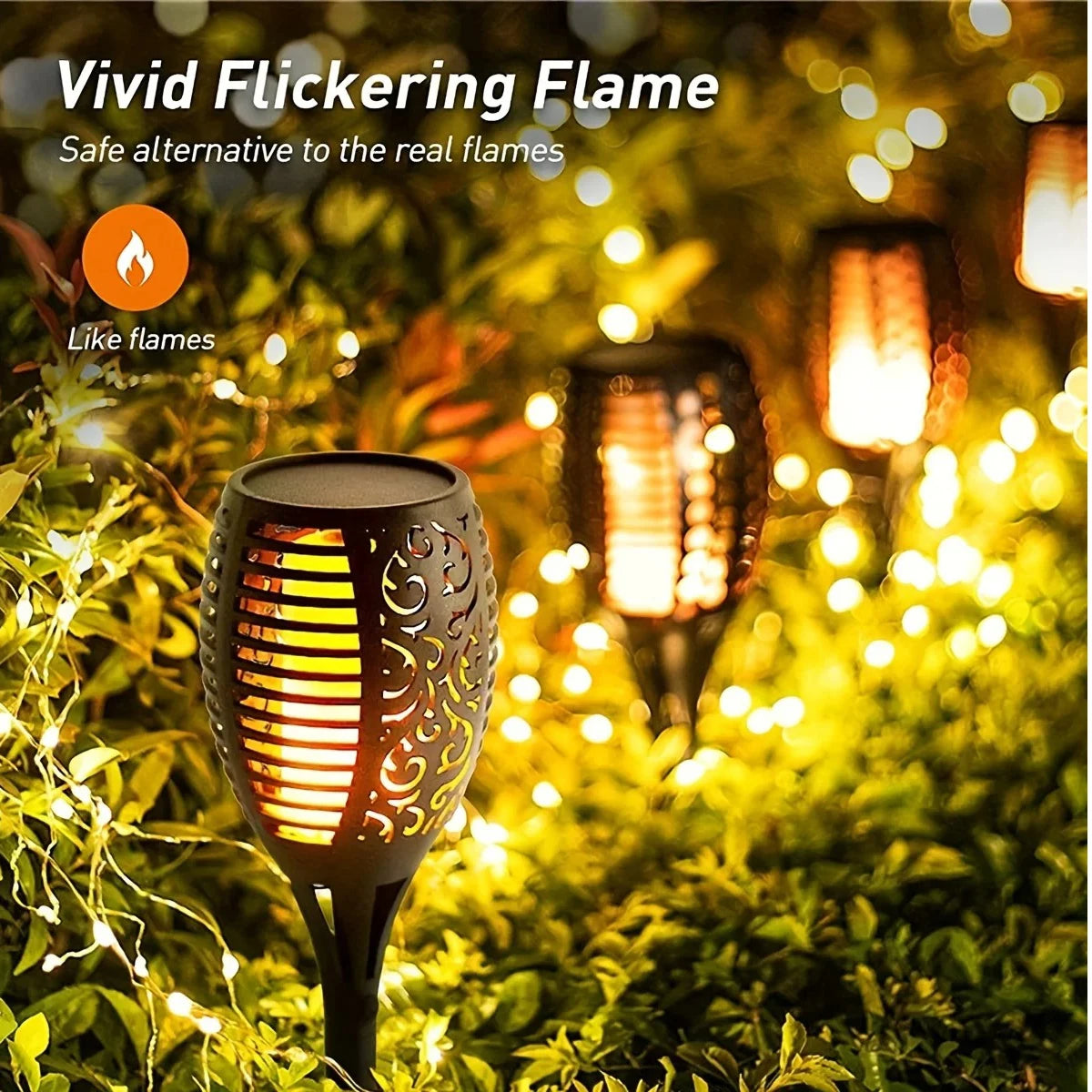 Lampe Solaire 12LED Flamme ABS Contemporaine Externe Jardin Sentier IP65 Robuste