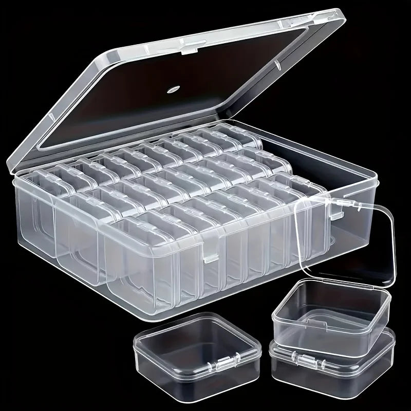 organisateur rangement transparent compartiments boîtes plastique couvercle noir mosaïque bijoux outils petits objets stockage