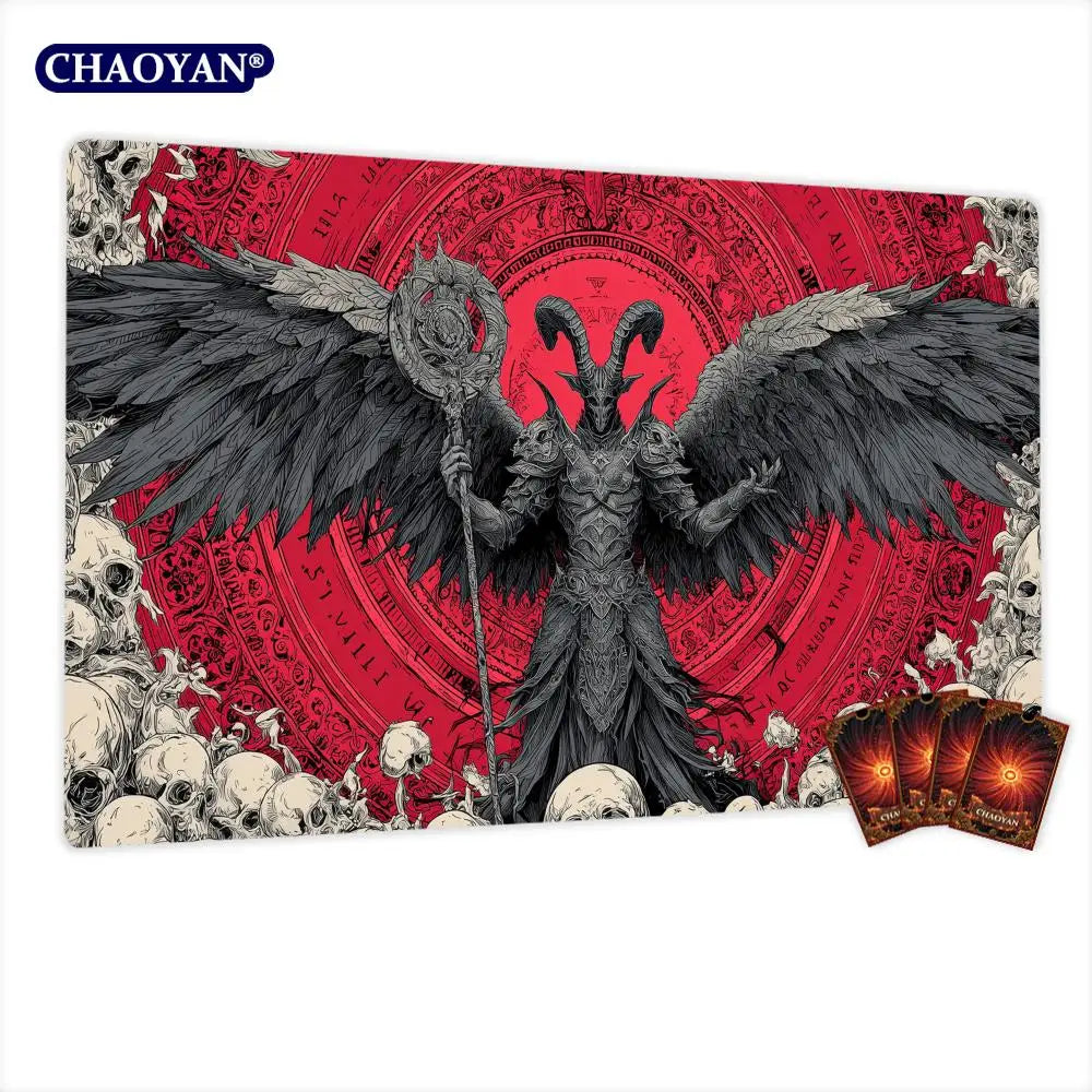 tapis jeu gothique art personnages ailes cartes rouge noir gris