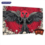 tapis jeu gothique art personnages ailes cartes rouge noir gris