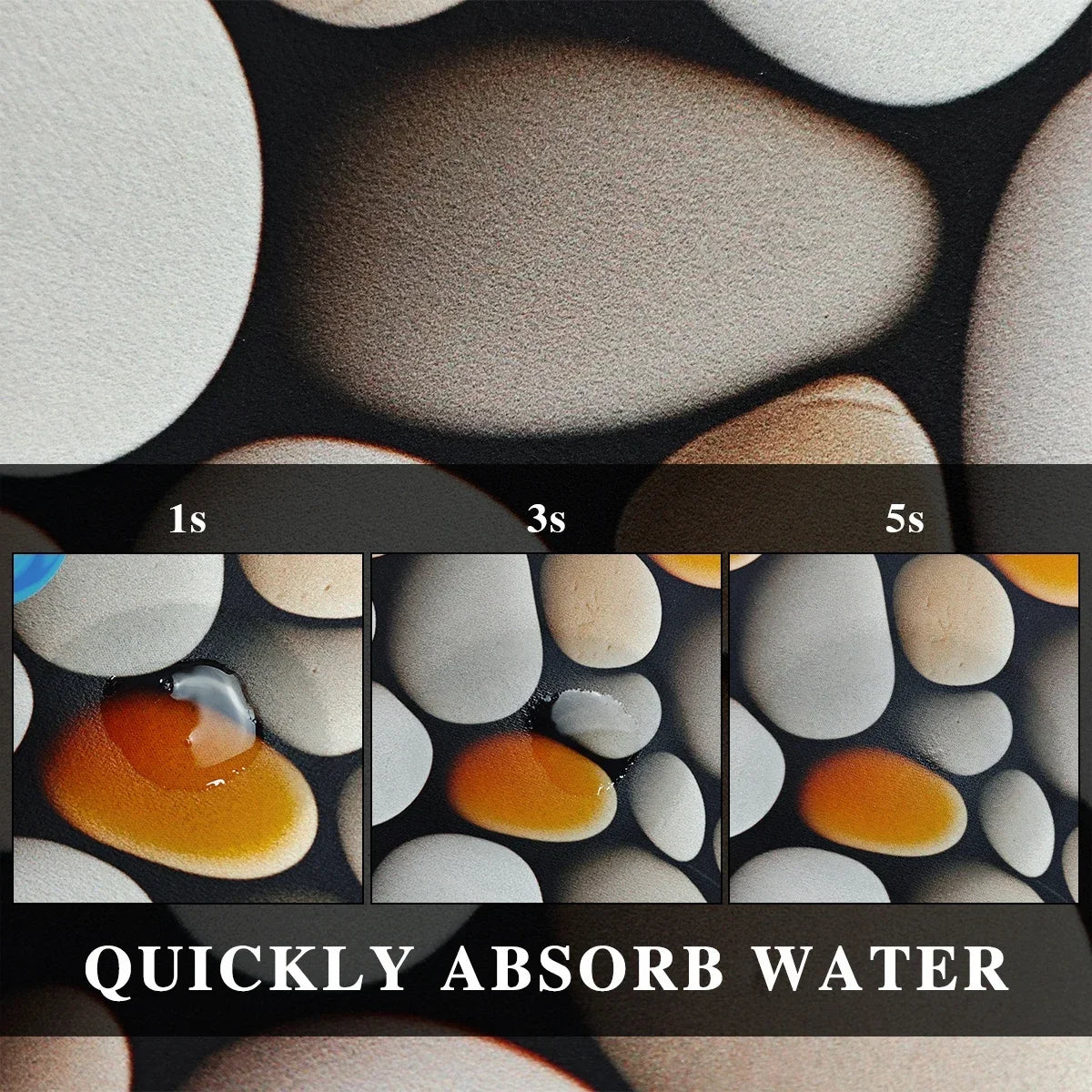 Des pierres et de l'eau s'absorbent rapidement dans cette image, illustrant le concept de l'absorption rapide de l'eau.