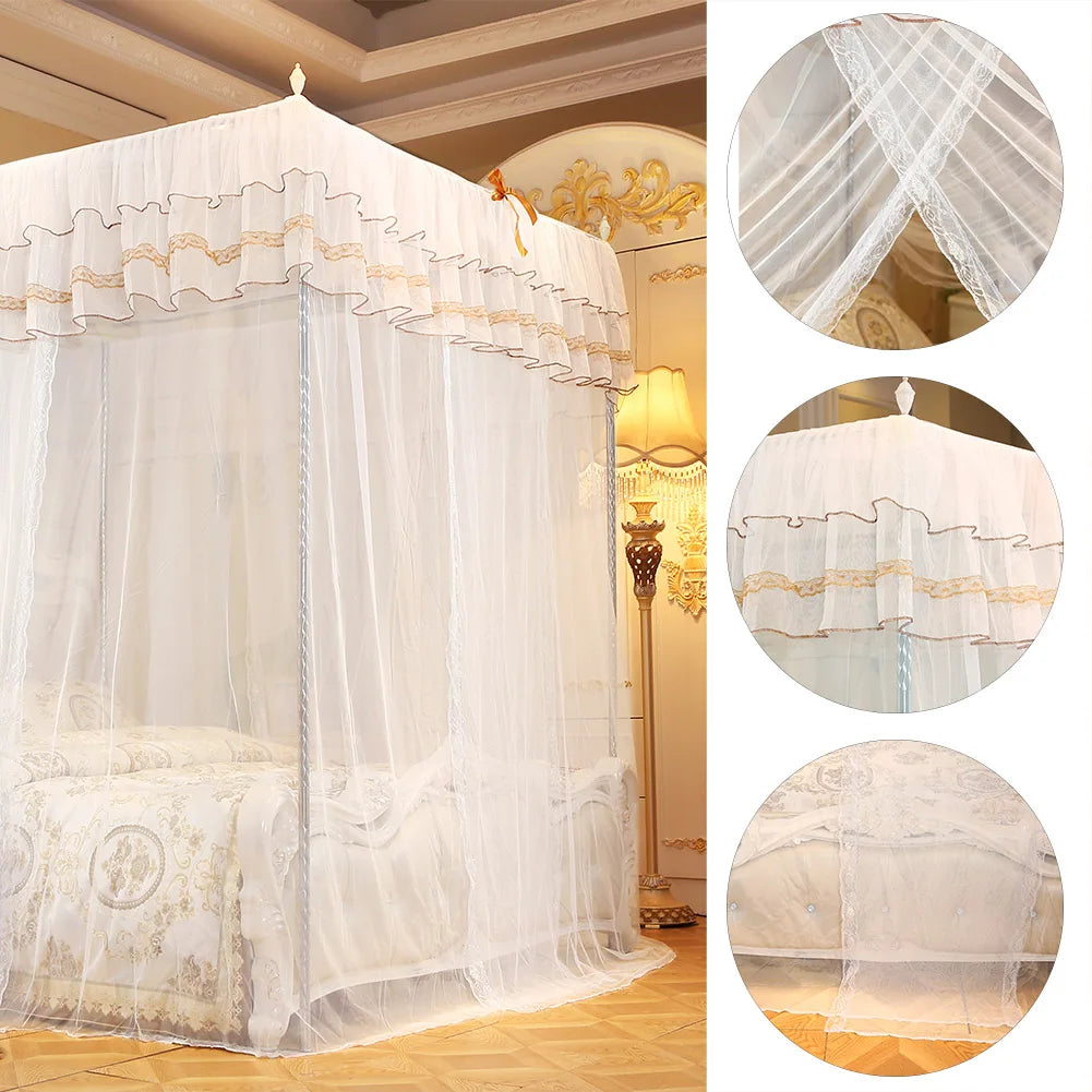 rideau lit blanc dentelle broderie dorée classique romantique transparent facile installer lavable machine