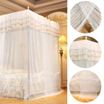 rideau lit blanc dentelle broderie dorée classique romantique transparent facile installer lavable machine