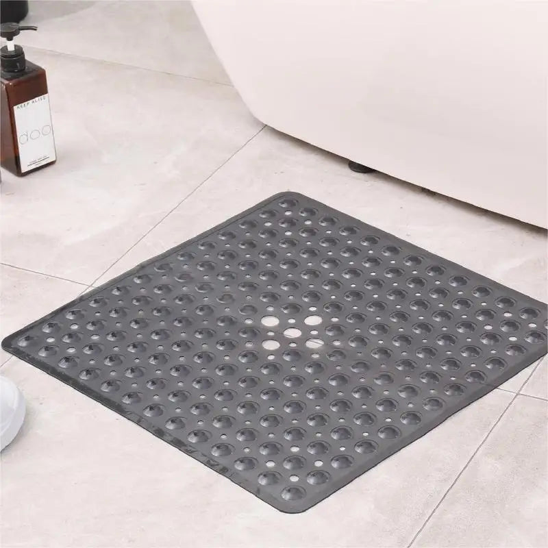 tapis bain antidérapant gris moderne perforations taches blanches opacité suction lavable machine