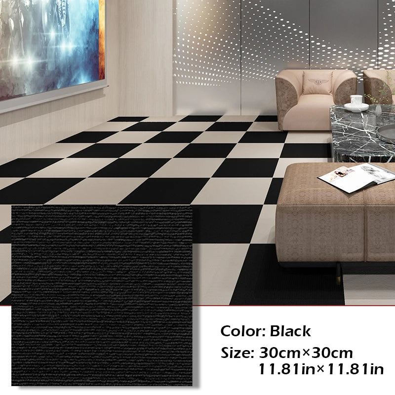 tapis auto adhésif moderne 30x30cm gris marron bleu marine carreaux noirs blancs salon chambre