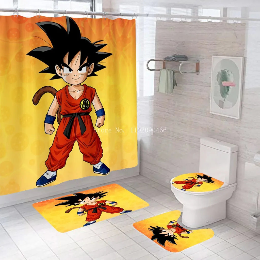 rideau douche tapis bain dragon ball personnages mangas moderne multicolore polyester