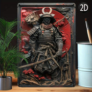 décoration murale samouraï relief japonais cerisiers dragon soleil levant métalOpaque art martial traditionnelintérieur