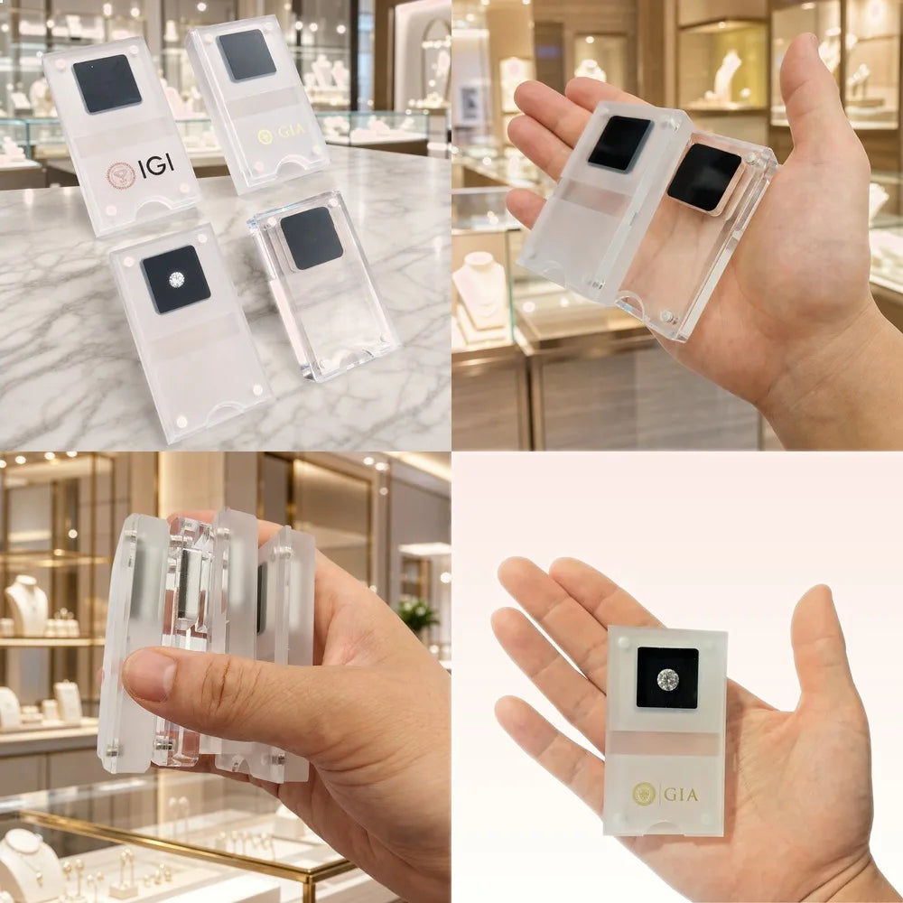 présentation bijoux support velours acrylique transparent moderne minimaliste adhésif diamant blanc