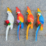 statue murale perroquets résine rouge jaune bleu détaillée adhésif coquille fleurextérieur maison jardin
