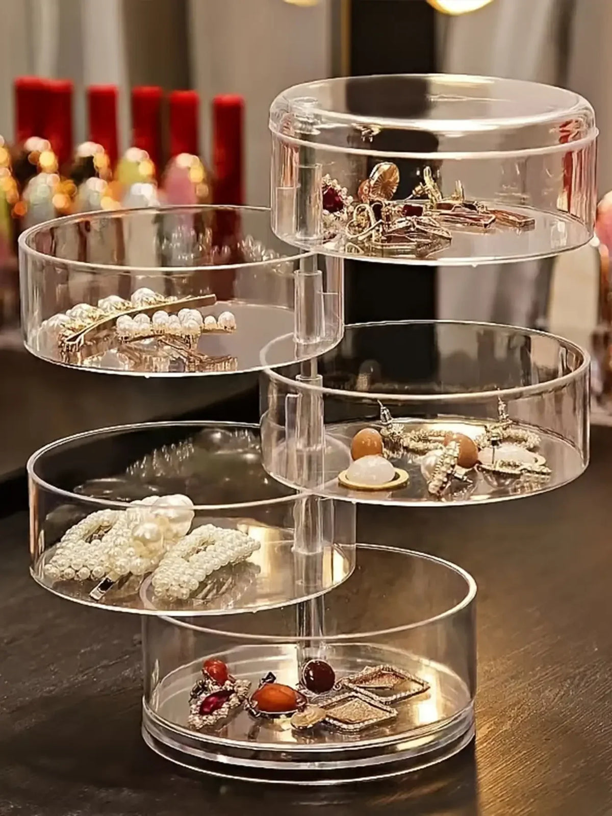 boîte bijoux rotative transparente moderne grande capacité couches organisateur minimaliste