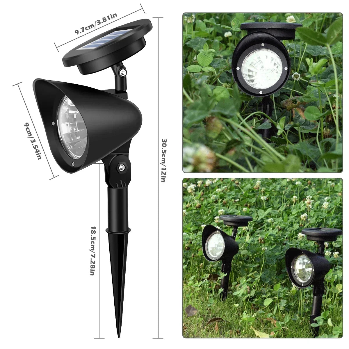 projecteur solaire extérieur moderne étanche ip65 led noir piquet fixations panneau solaire commutateur étanche