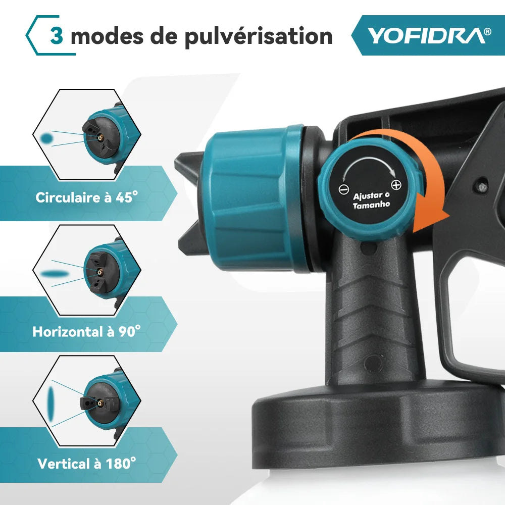 pistolet peinture électrique sans fil bleu noir batterie débit caoutchouc refroidissement orifices comparison flacons