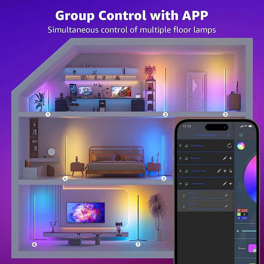 lumière ambiancé LED multicolore moderne télécommande app controle ambiance chambre minimaliste