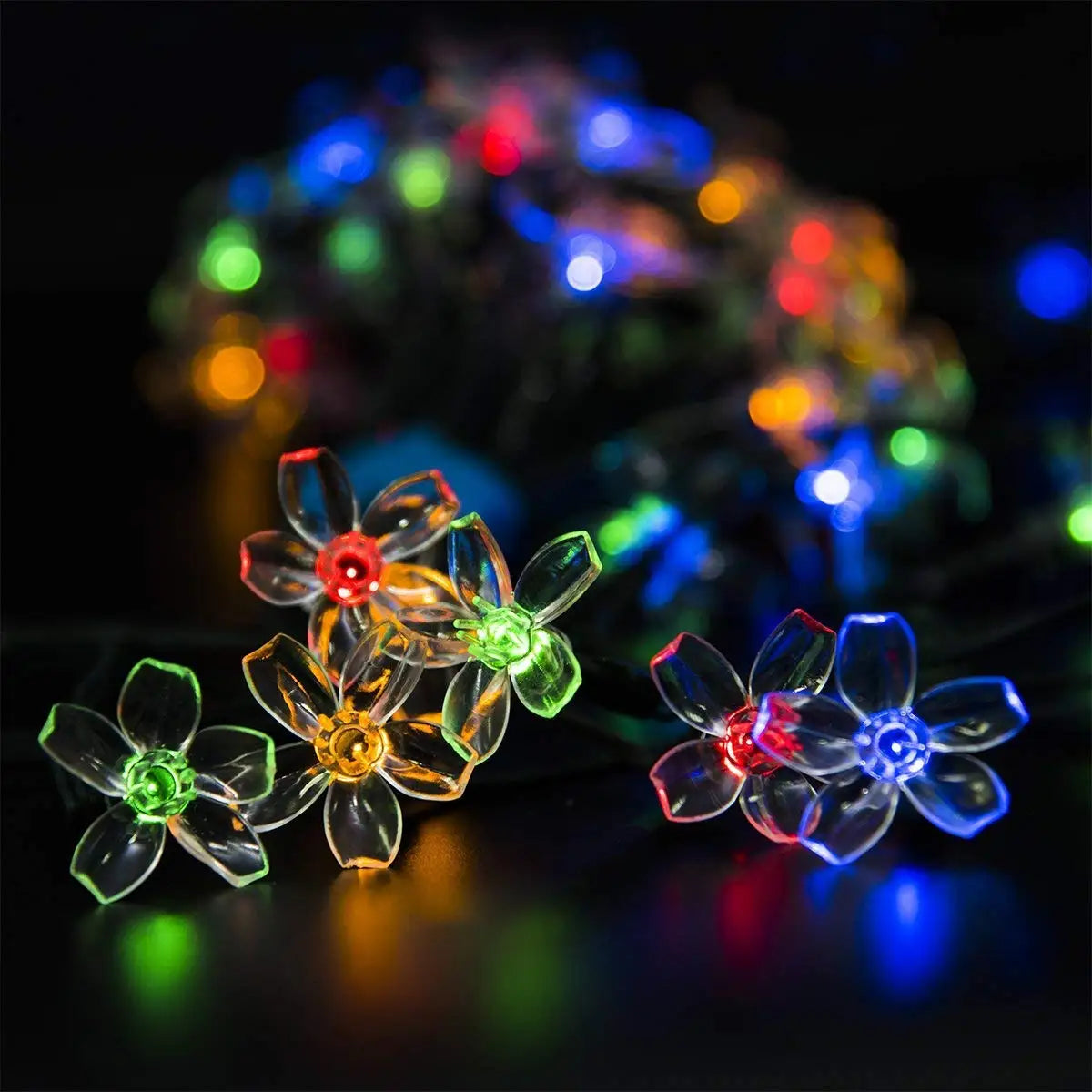 guirlande lumineuse solaire fleurs blanc multicolore moderne piquet panneau solaire extérieur nocturne led jardin