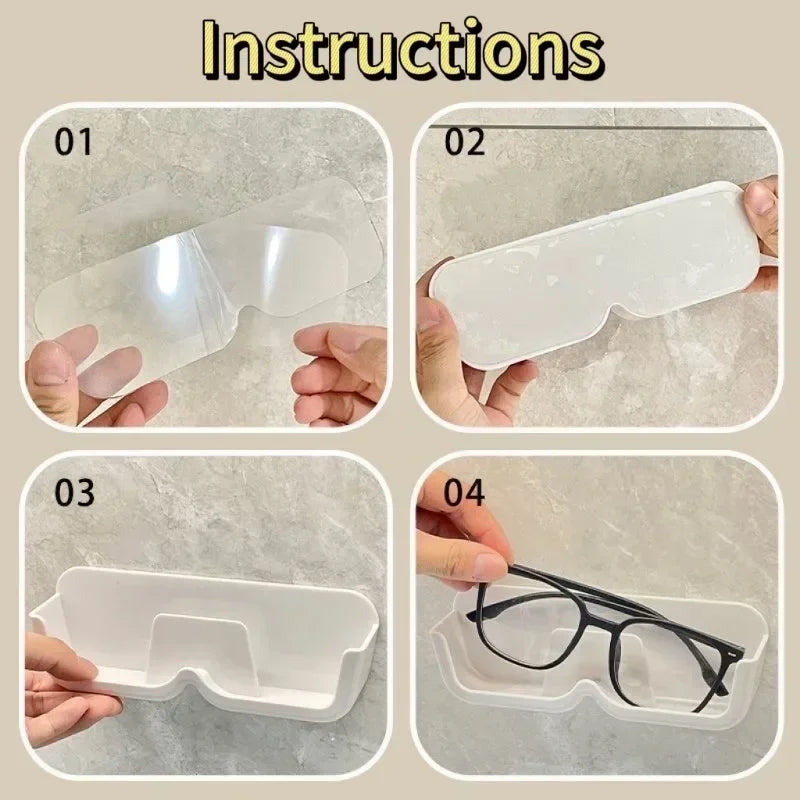 porte lunettes mural adhésif transparent blanc gris moderne rangement anti pression chevet soleil