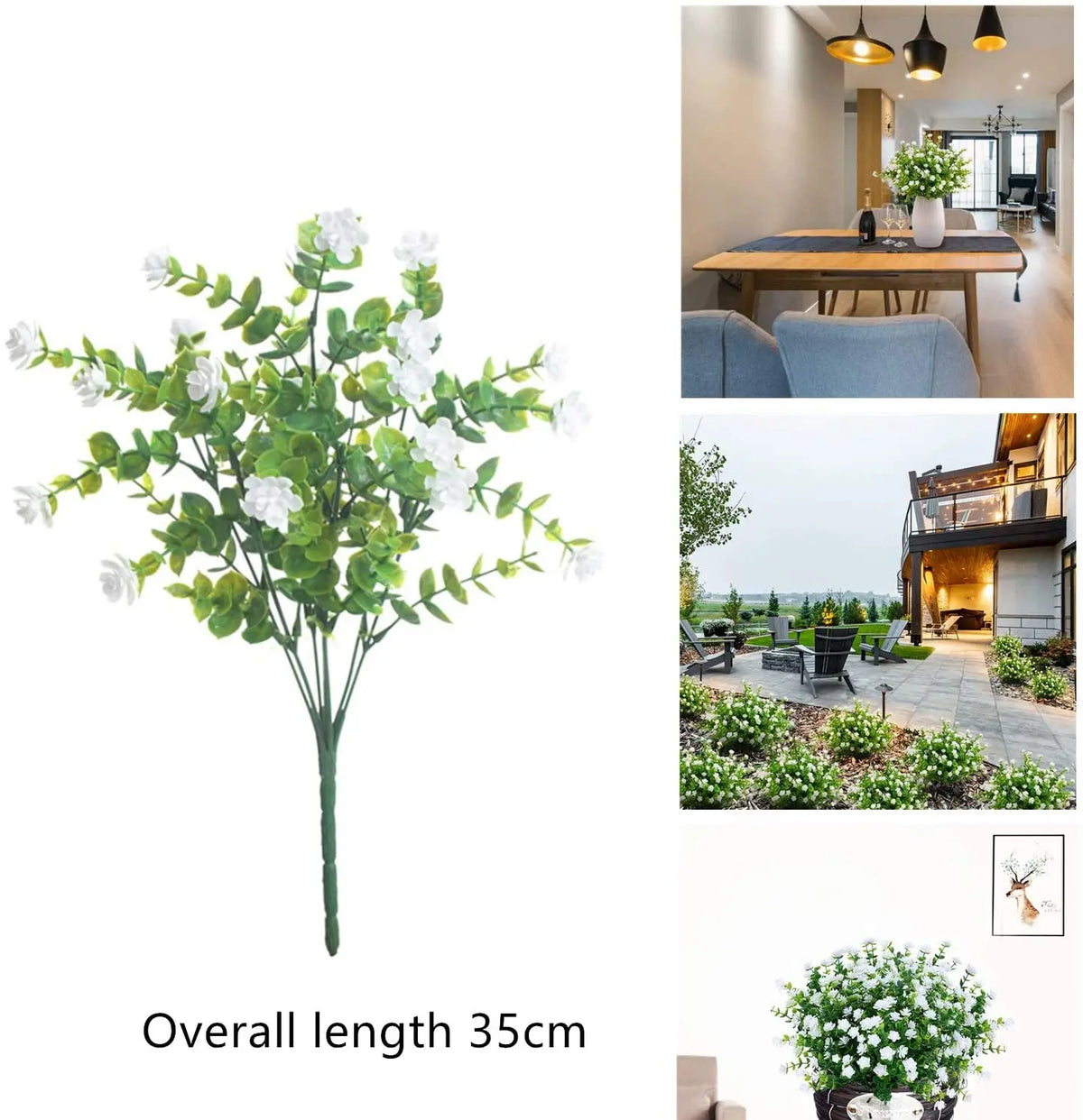 décoration extérieure bouquet artificiel fleurs simples feuilles vertes moderne blanc vert