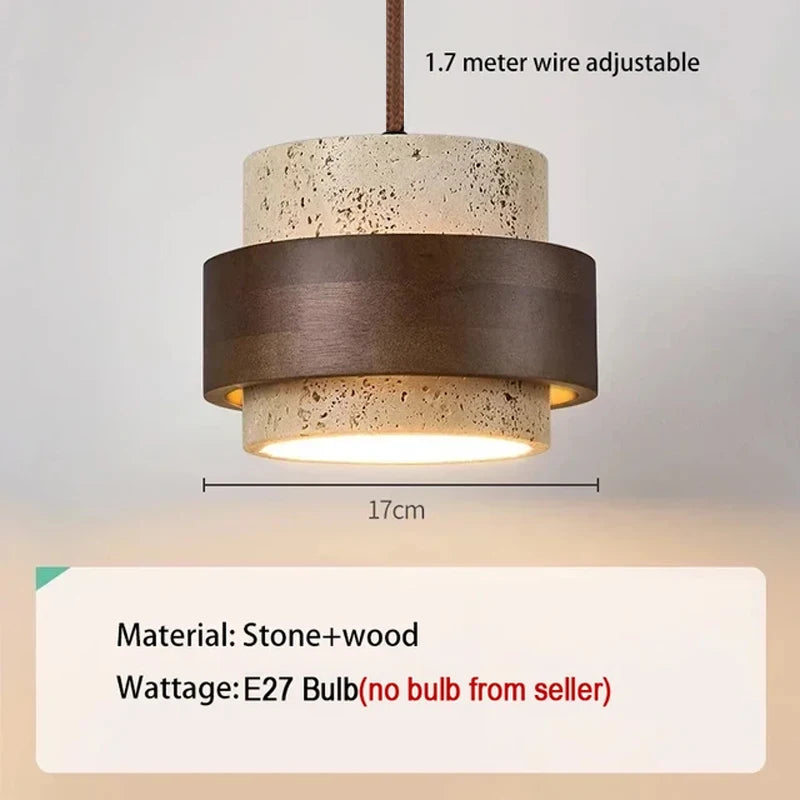 Suspension lumineuse pierre bois moderne câble ajustable 17cm éclairage salon chambre