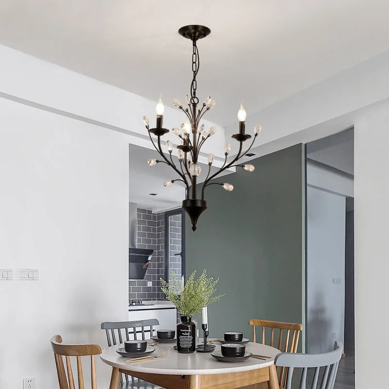 lustre led noir branches cristal contemporain élégant suspendu salon chambre