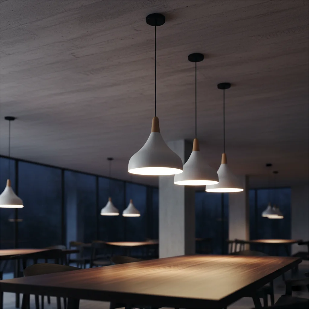suspension lumineuse moderne conique noir blanc bleu rose vert salle salon chambre restaurant étude