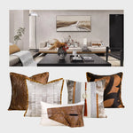 housses coussins marron beige abstrait texture veloutée contemporains décoratifs adhésifs