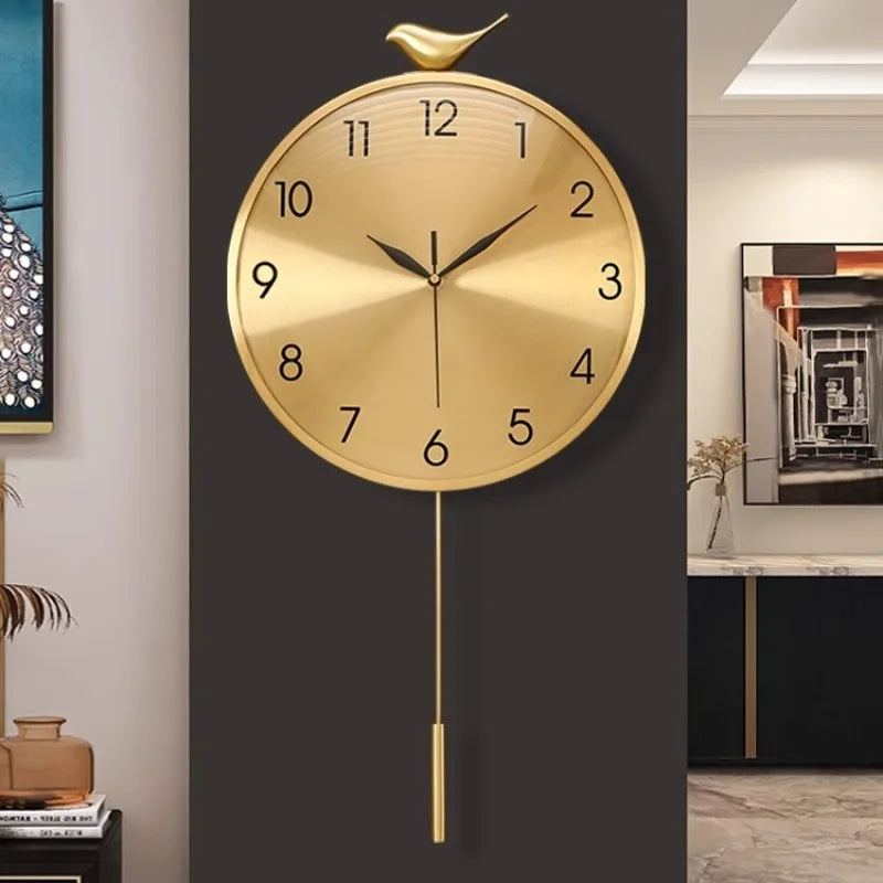 horloge murale moderne or aiguilles noires cadre rond salon décoration maison contemporain fixations incluses