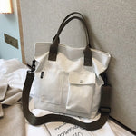 sac bandoulière toile unisexe polyester doux solide blanc noir poche avant cross body
