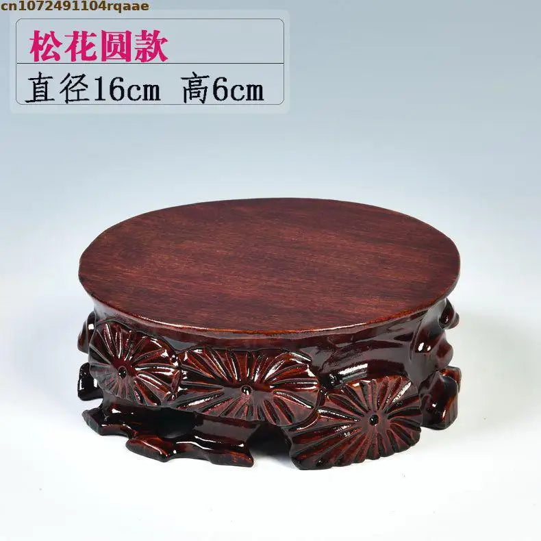 support décoratif bois sculpté floral artisanal marron foncé vase théière statue bouddha décoration intérieure