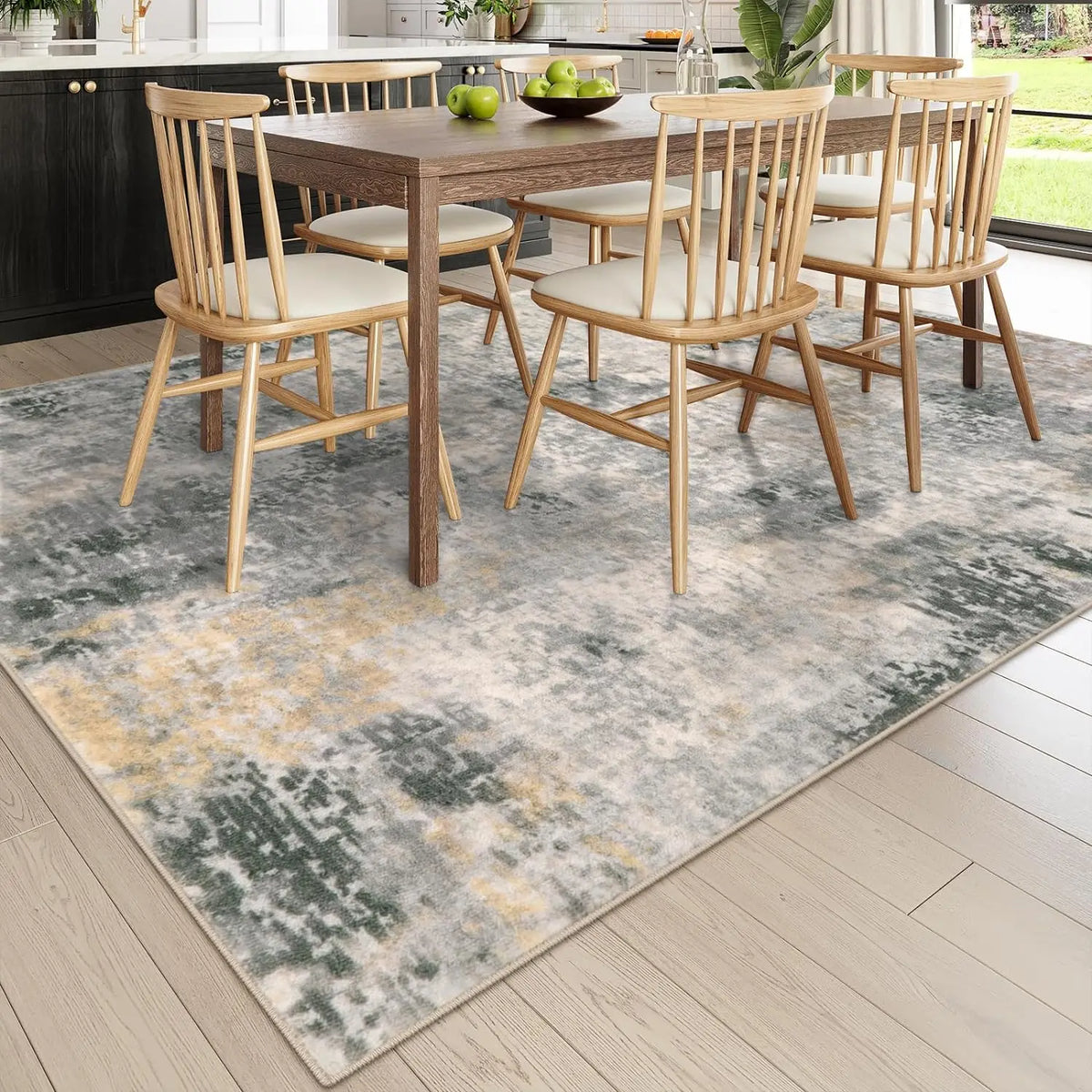 grand tapis moderne patchwork abstrait salon chambre cuisine lavable intérieur gris vert beige rouge