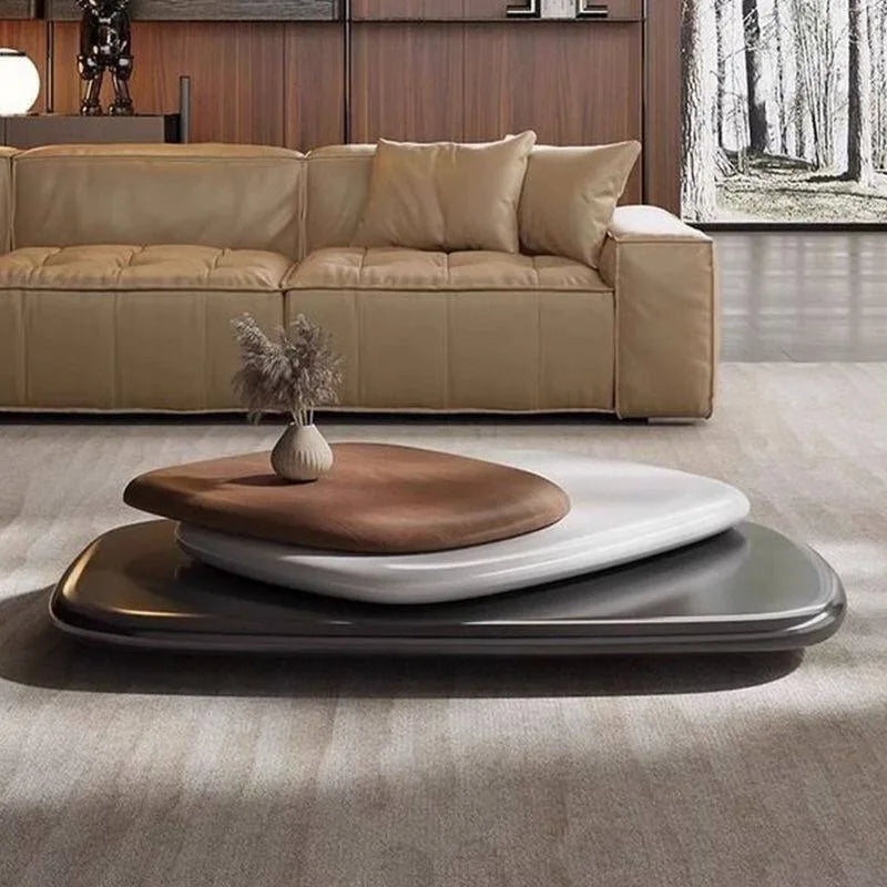 table basse moderne minimaliste bois métal noir beige clair fleurs sèches salon maison