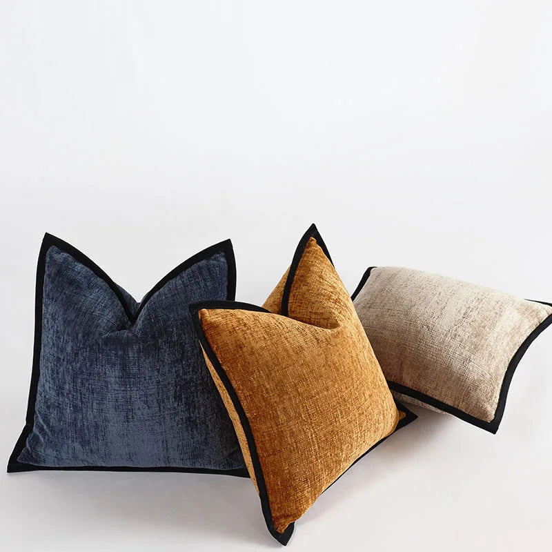 housse coussin polyester carré moderne bleu marine marron beige clair rouge contemporain