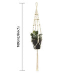 support plante suspendue macramé boho panier blanc noeuds réguliers artisanal pot fleuri