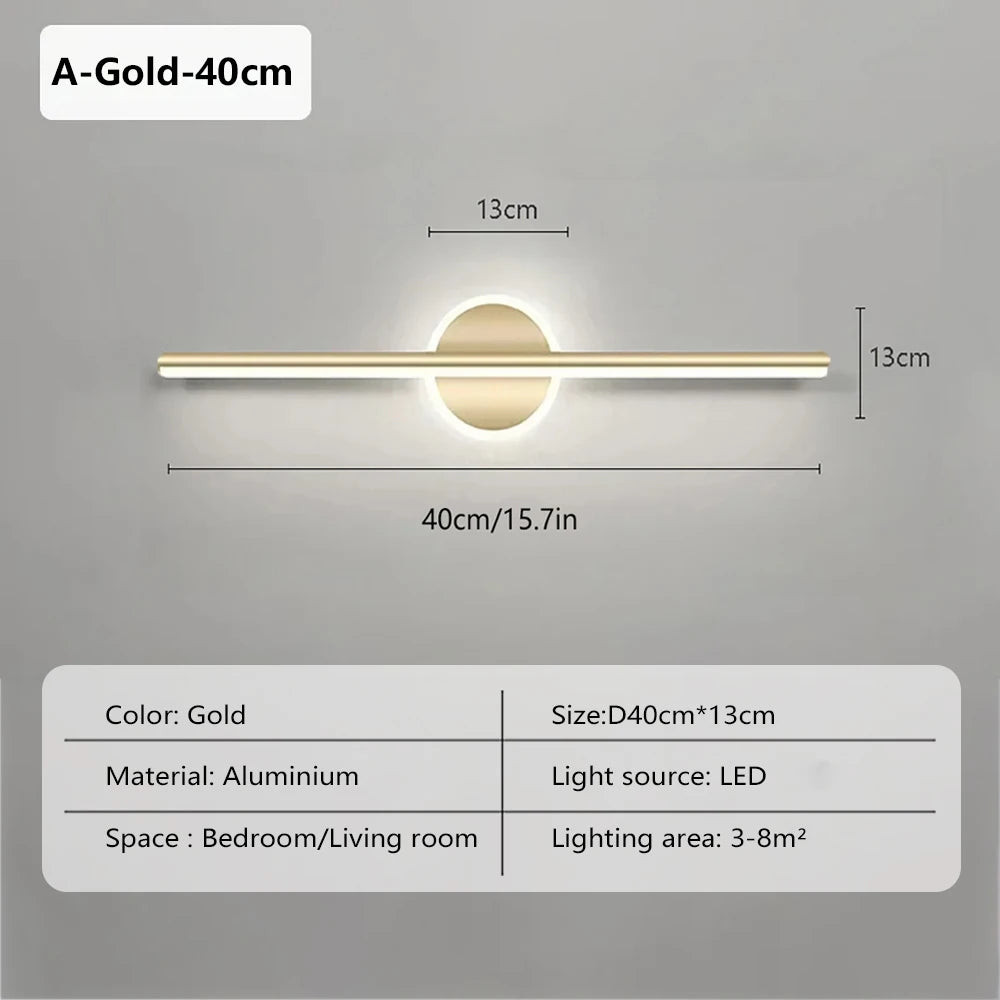 lampe murale moderne miroir intégré or noir minimaliste mur fixé LED chambre coucher