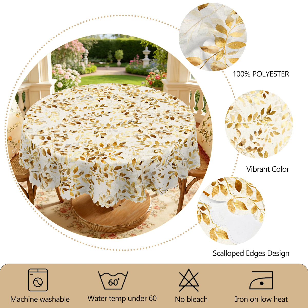 nappe rectangulaire feuilles dorées classique printemps table manger imperméable polyesterextérieurhôtelmarriagebanquet