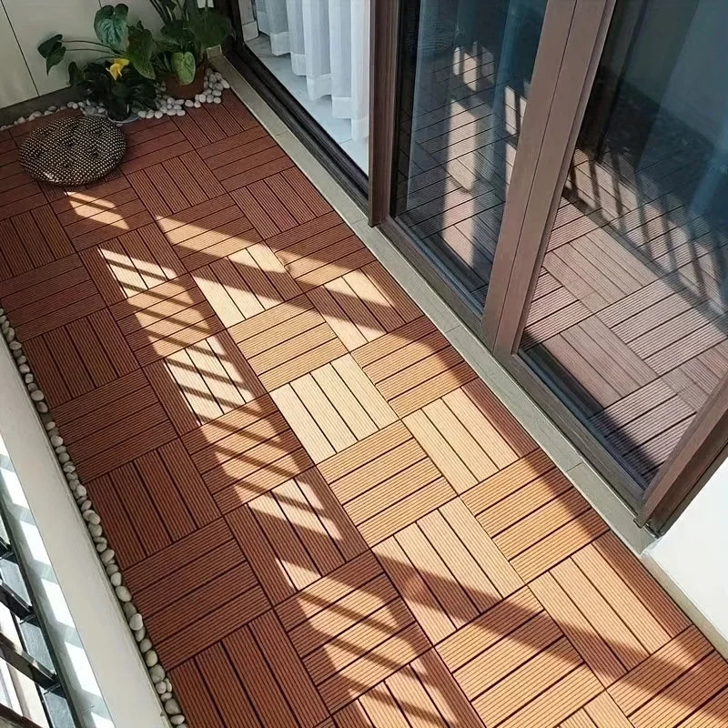 sol modulaire plaque rayées marron gris moderne extérieur balcon terrasse jardin