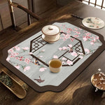 tapis table art traditionnel fleurs oiseaux bleu clair beige brun