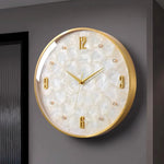 horloge murale moderne or blanc élégante aiguille dorée salle couloir decoration maison fixation invisible