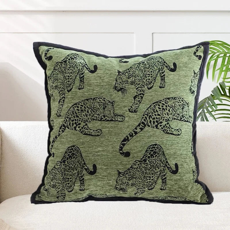 housse coussin carrée motif léopard décorative canapé salon maison moderne vert