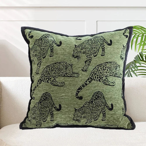 housse coussin carrée motif léopard décorative canapé salon maison moderne vert