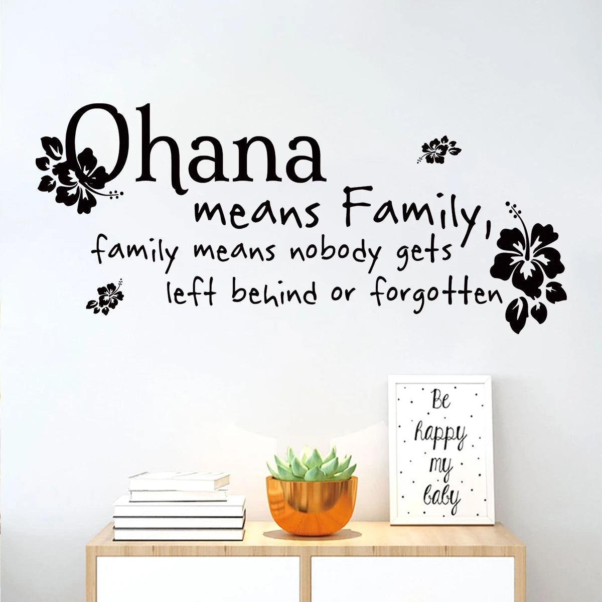 autocollant mural lettres fleurs hawaïennes noir typographique bébé livre peluche chambre enfants