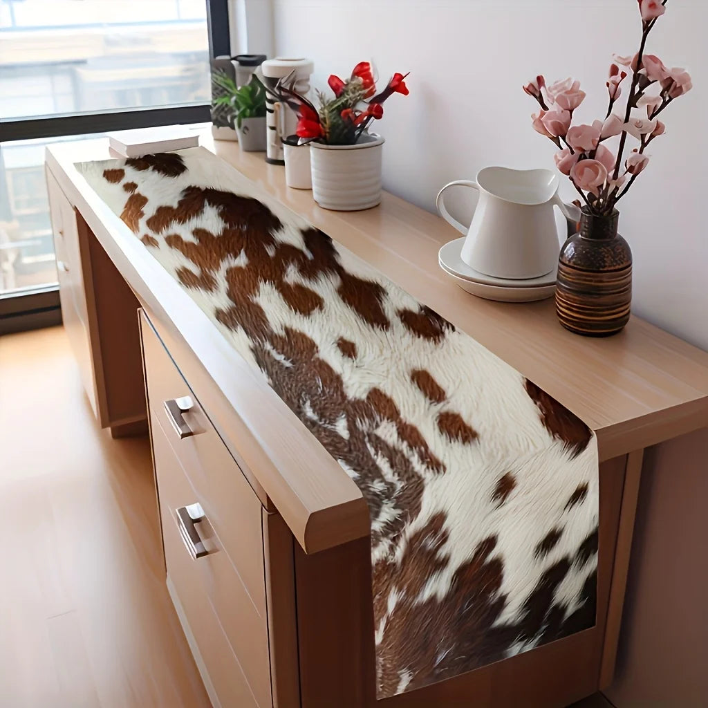 tableau lin imprimé peau vache blanc marron moderne rustique tacheté cuisine maison