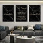 affiche murale moderne marbre noir bismillah ayat al kursi calligraphie islamique decor chambre poster