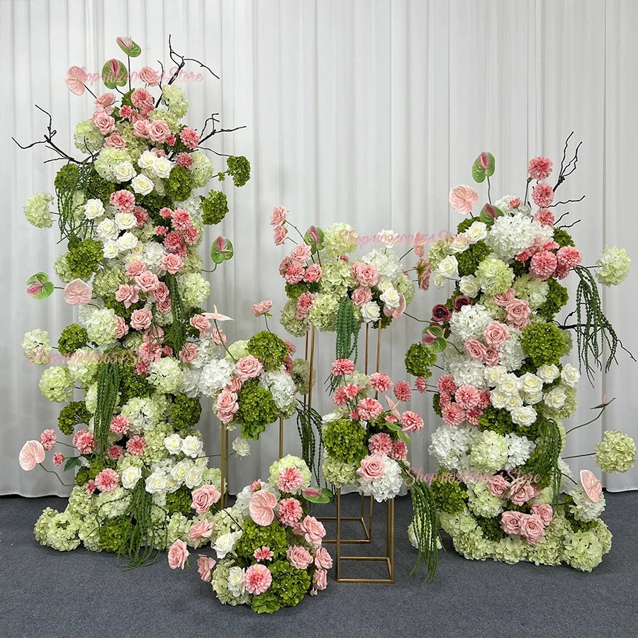 Architectures décoration florales artificielles blanches roses vertes romantiques occasionnelleextérieur mariage anniversaire