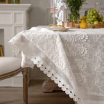 nappe blanche broderie florale classique réutilisable coton mariage fêtes halloween noël Thanksgiving