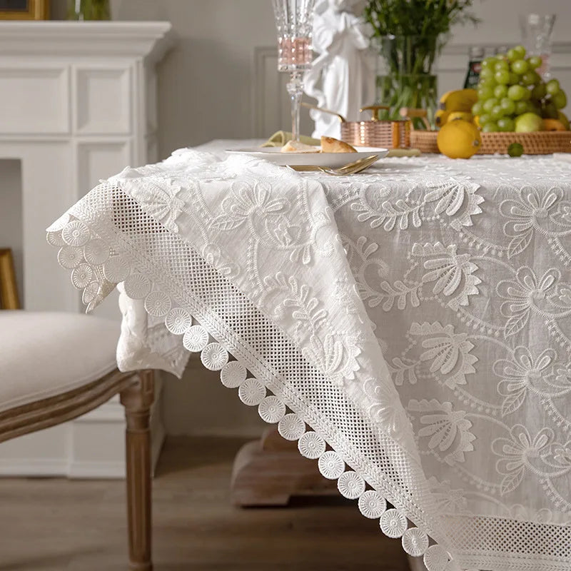nappe blanche broderie florale classique réutilisable coton mariage fêtes halloween noël Thanksgiving