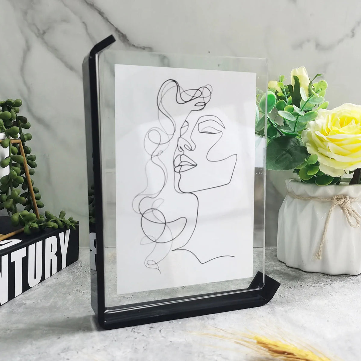 cadre photo moderne double face transparent noir blanc 10x15cm clips