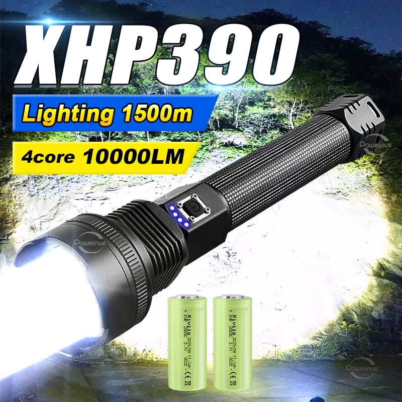torche led rechargeable lumiere forte tactical noir rayures horizontales alliage aluminium 60w xhp390