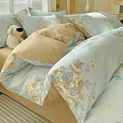 Housse de couette coton imprimé fleurs ensemble 3 pièces